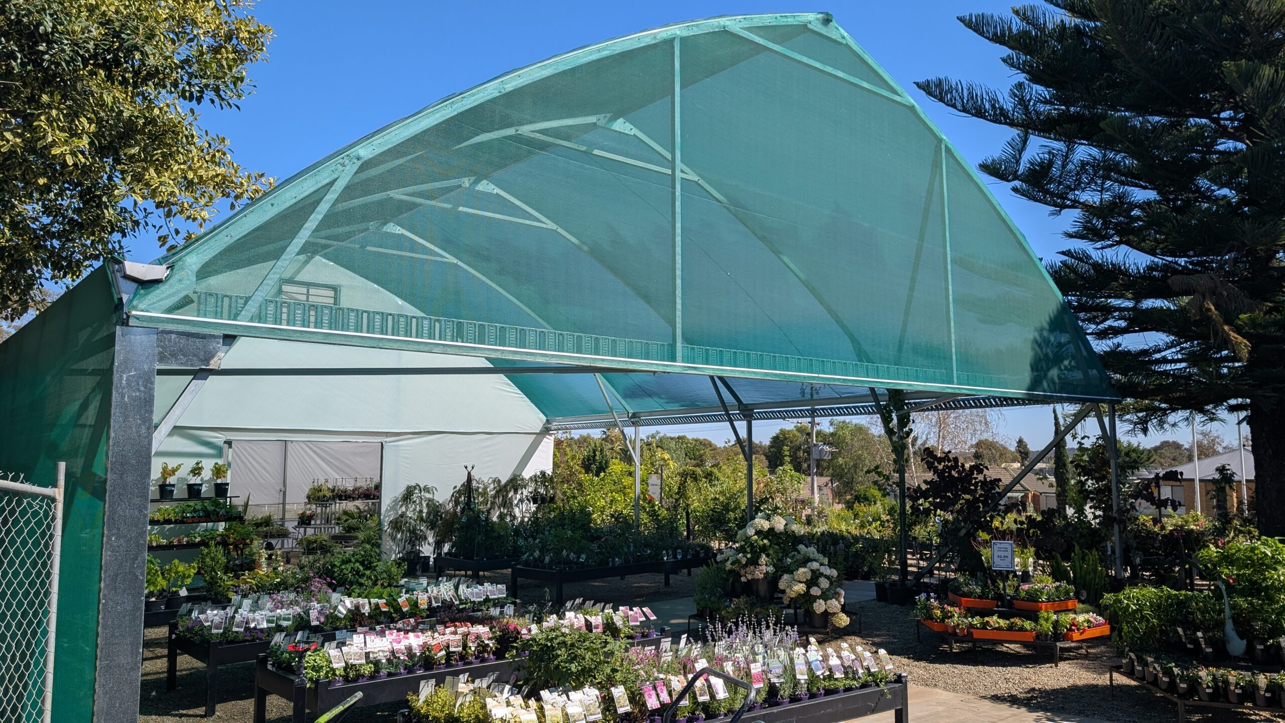 Outdoor garden centre with small pot plants